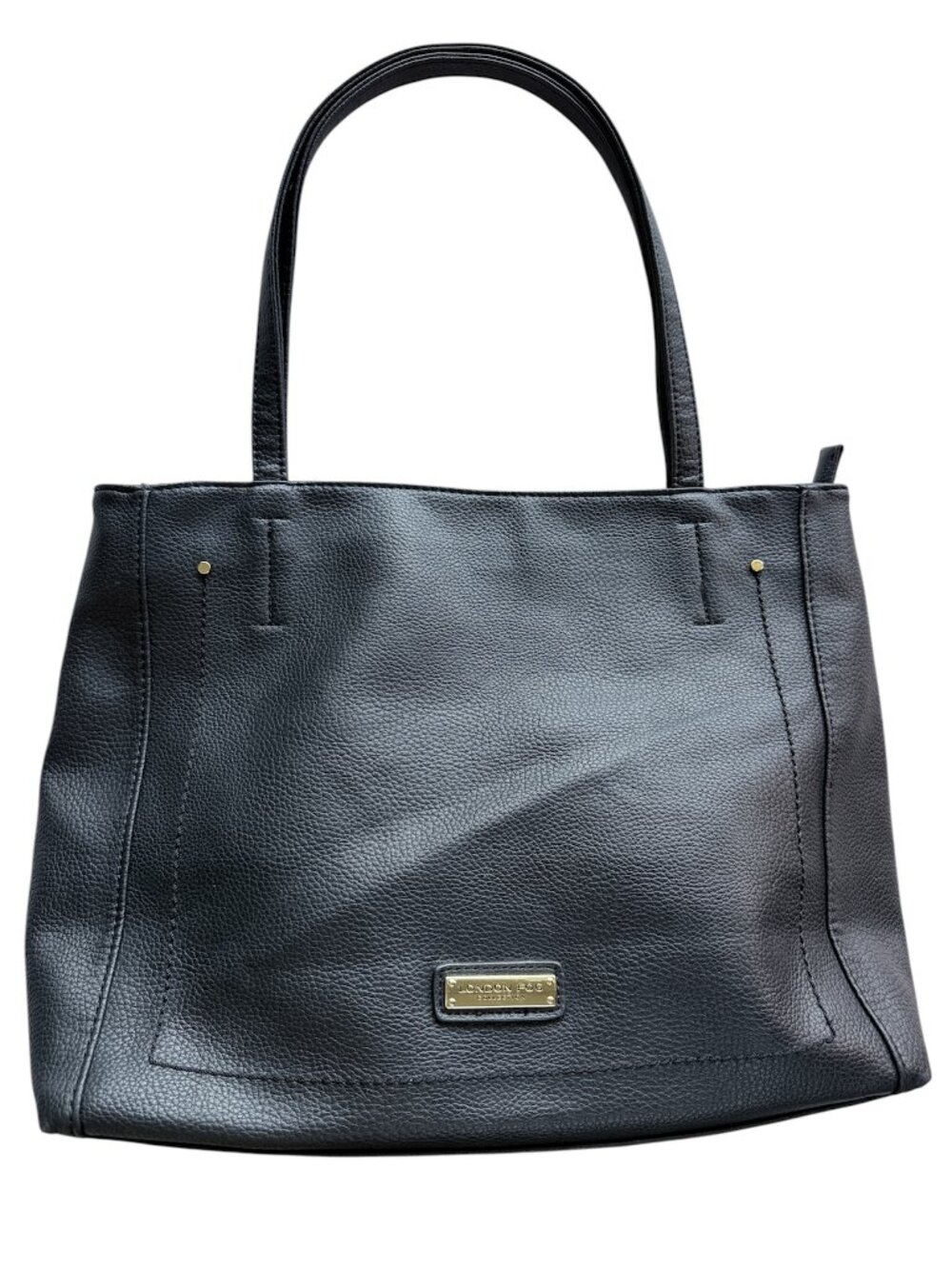 London Fog Black Vegan Leather Hobo Shoulder Bag Gold Hardware Purse Zip Closure